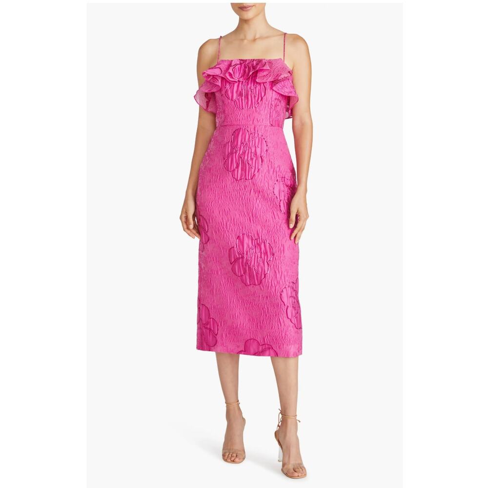 B44 Monique Lhuillier Floral Jacquard Midi Dress Metallic Pink 2‎ Coquette Hoco